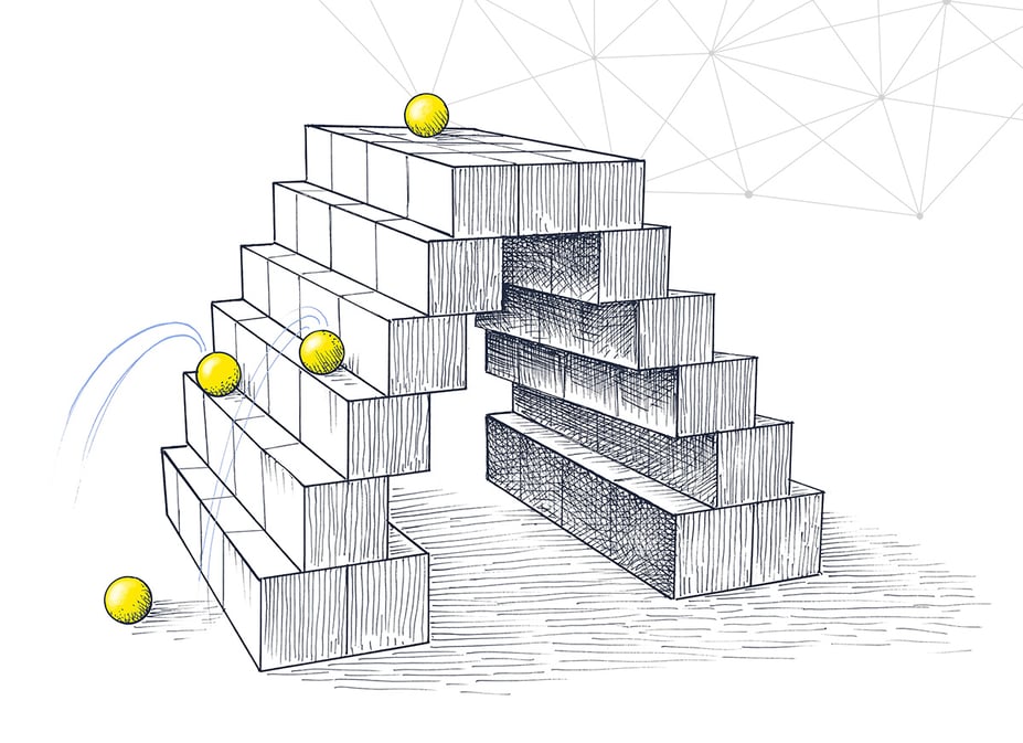 Balls and blocks bridge illustration